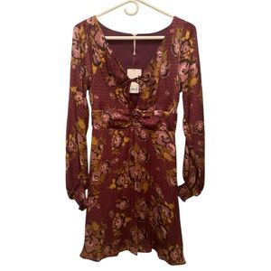 Free People Morning Light Dress Bishop Sleeve Mini Dress Fit & Flare Size 2